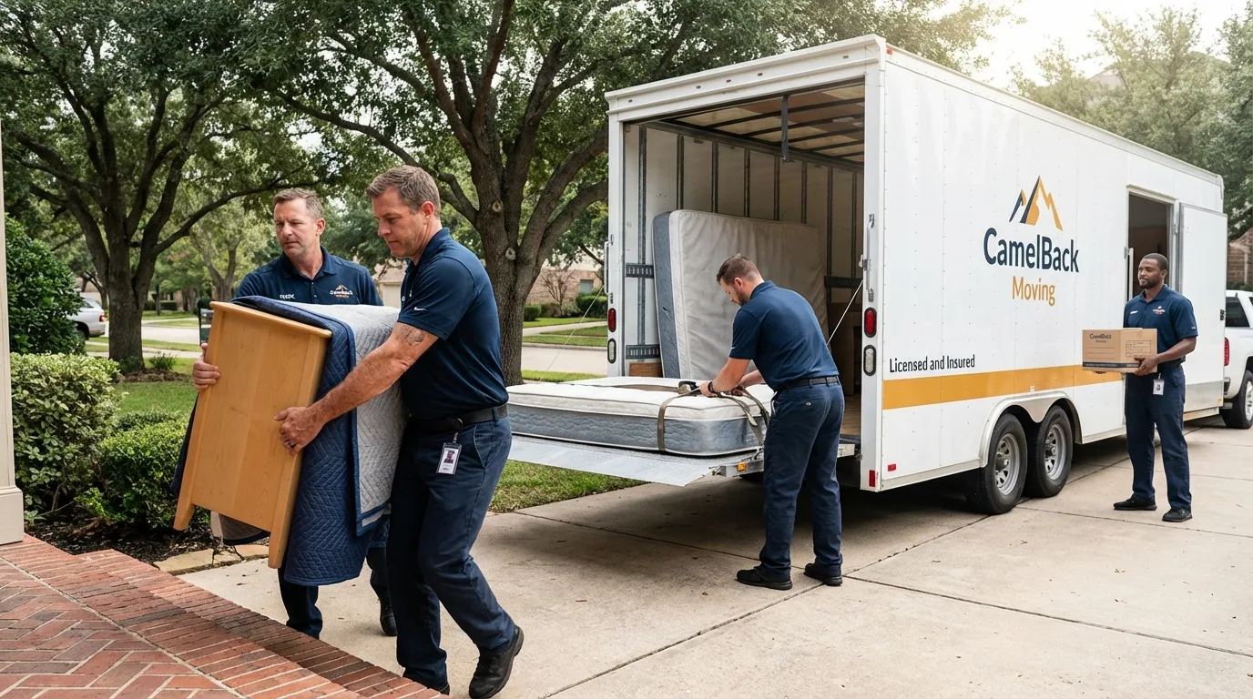 Crew loading residential truck for cross-state move from Valley Stream, NY