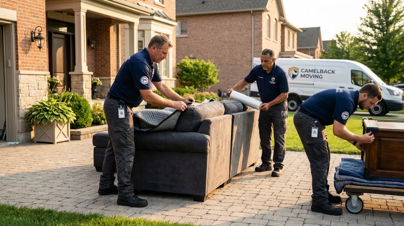 Large estate moving crew wrapping furniture in Valley Stream, NY
