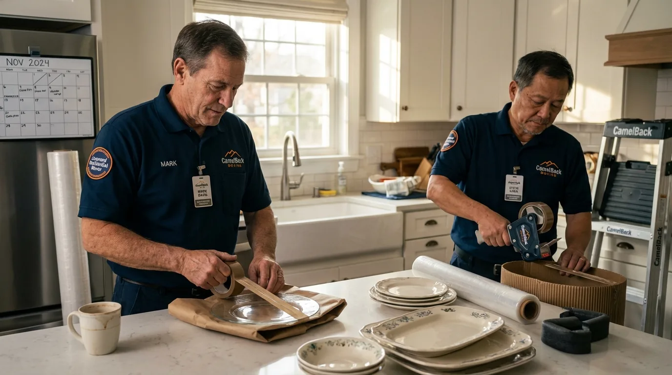 Professional crew packing kitchen dishware in Valley Stream, NY